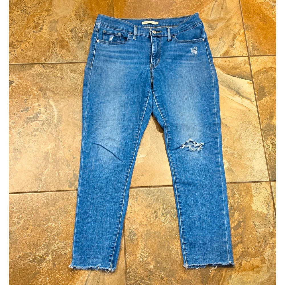 Levi's Women's Mid Rise Medium Wash Blue Distressed Skinny Stretch Jeans 31 #204